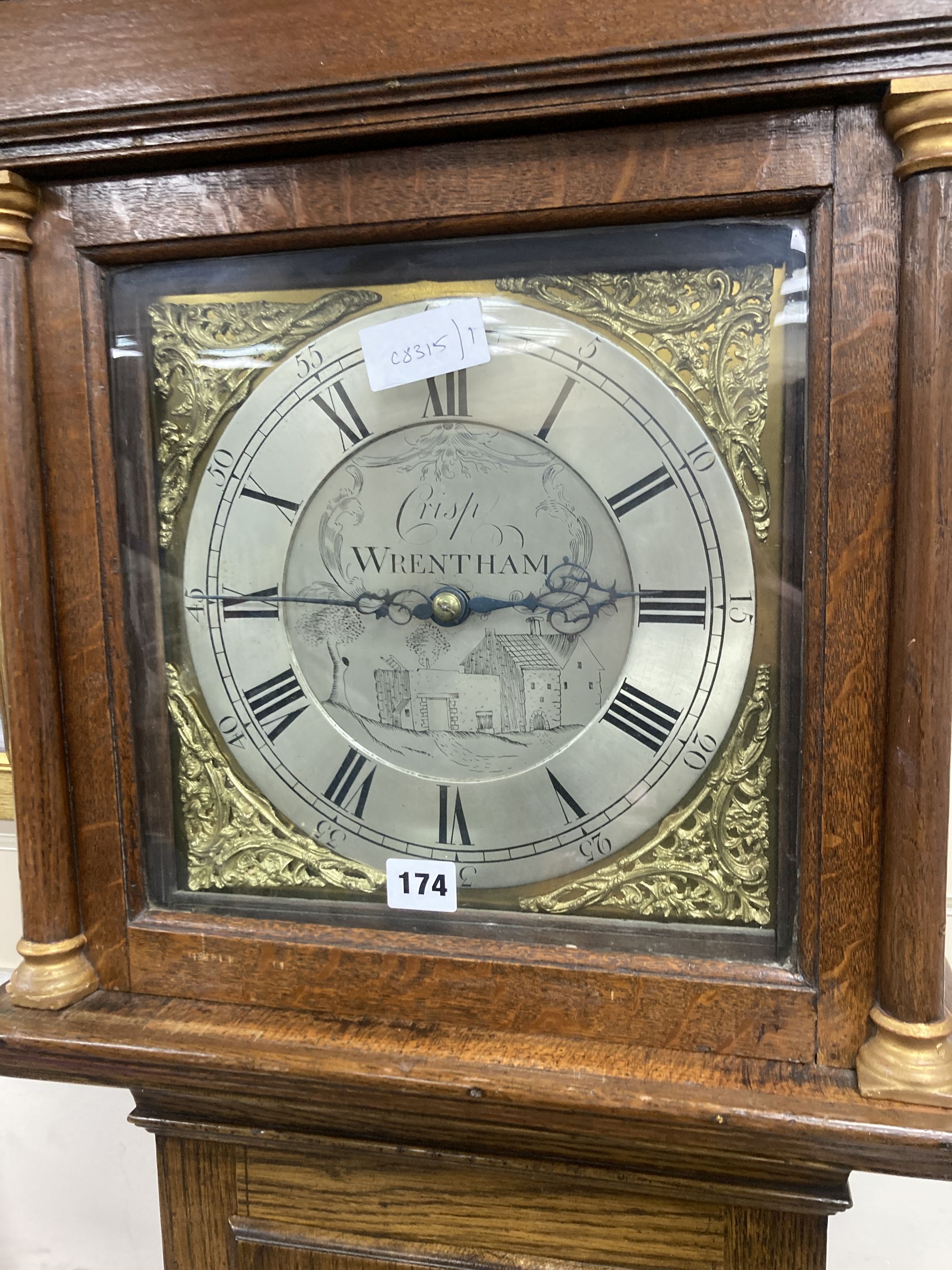 A late 18th century thirty hour longcase clock movement by Crisp - Wrentham in later oak case, height 190cm